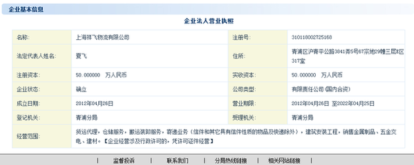 我要查询上海注册公司是否注册. 名称是上海祥飞物流有限公司